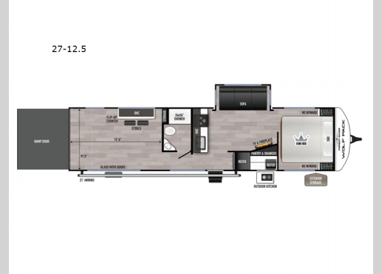 Floorplan - 2025 Cherokee Wolf Pack 27-12.5 Toy Hauler Travel Trailer