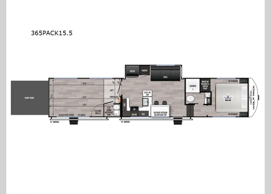 Floorplan - 2025 Cherokee Wolf Pack 365PACK15.5 Toy Hauler Fifth Wheel