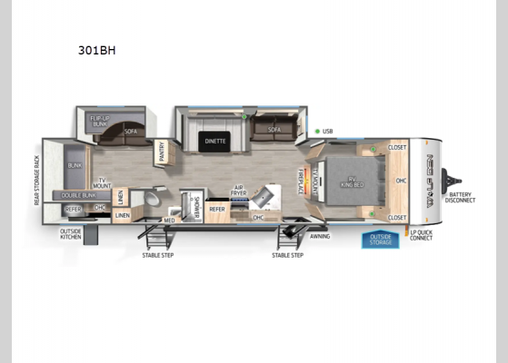 Floorplan - 2025 Cherokee Wolf Den 301BH Travel Trailer