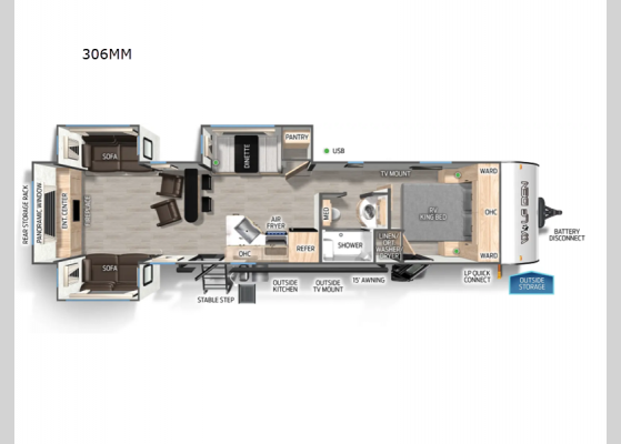 Floorplan - 2025 Cherokee Wolf Den 306MM Travel Trailer