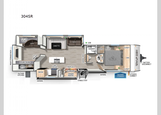 Floorplan - 2025 Cherokee Wolf Den 304SR Travel Trailer