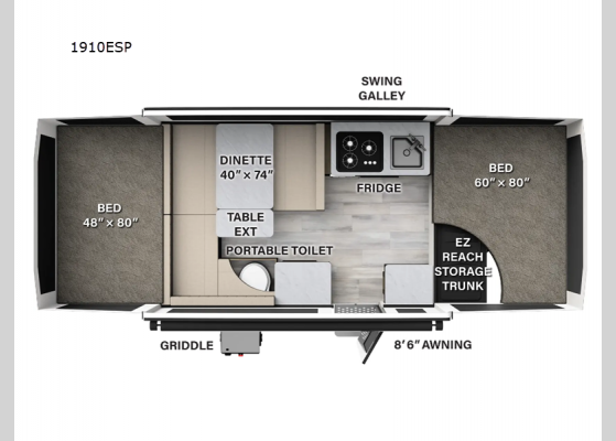 Floorplan - 2024 Rockwood Extreme Sports 1910ESP Folding Pop-Up Camper