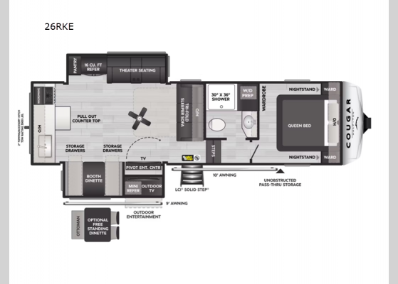 Floorplan - 2025 Cougar Half-Ton 26RKE Fifth Wheel