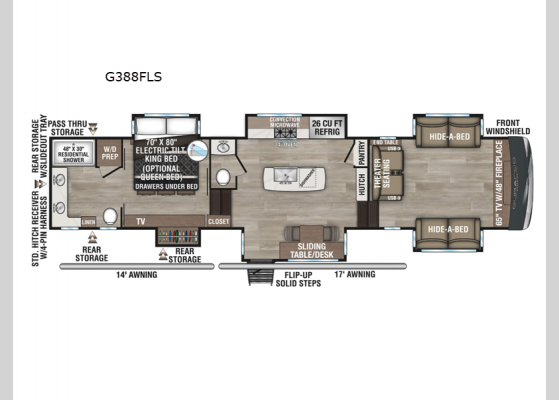 Floorplan - 2025 Durango Gold G388FLS Fifth Wheel