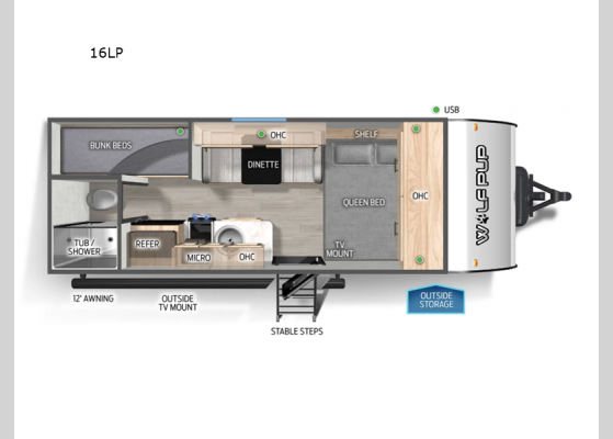 Floorplan - 2025 Cherokee Wolf Pup 16LP Travel Trailer