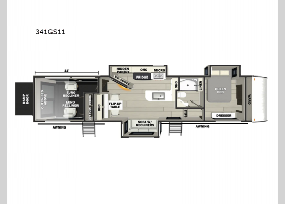 Floorplan - 2025 Vengeance Rogue Armored 341GS11 Toy Hauler Fifth Wheel