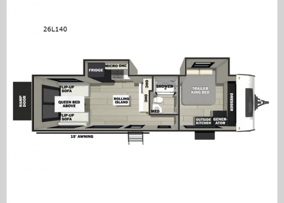 Floorplan - 2025 Vengeance Rogue Armored 26L140 Toy Hauler Travel Trailer