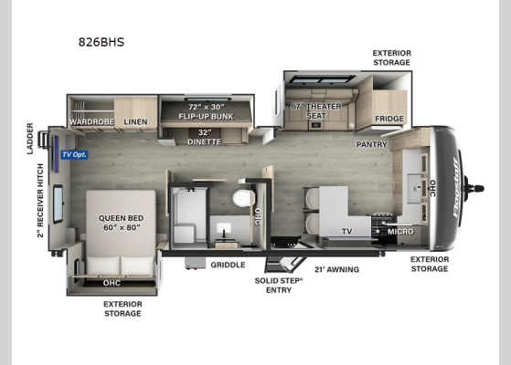 Floorplan - 2025 Flagstaff Classic 826BHS Travel Trailer