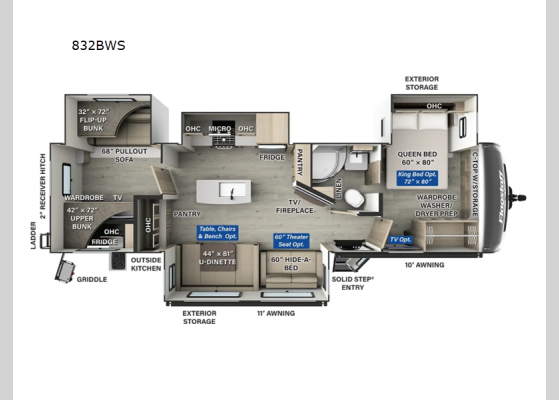 Floorplan - 2025 Flagstaff Classic 832BWS Travel Trailer