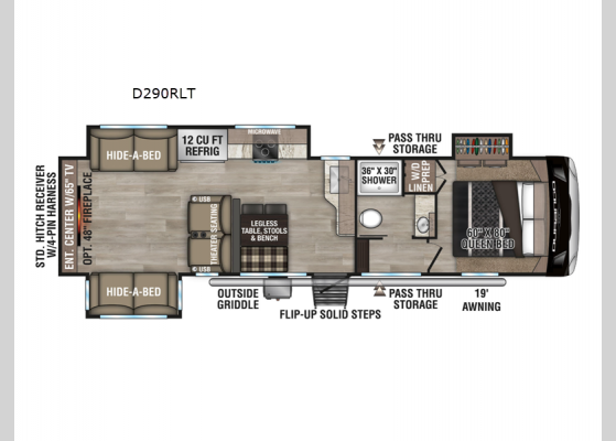 Floorplan - 2025 Durango Half-Ton D290RLT Fifth Wheel