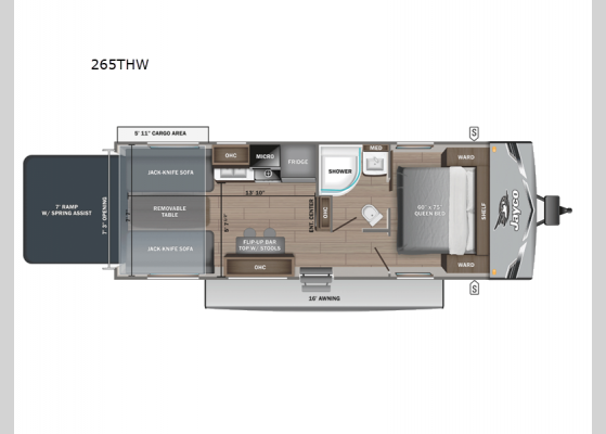 Floorplan - 2025 Jay Flight SLX 265THW Toy Hauler Travel Trailer