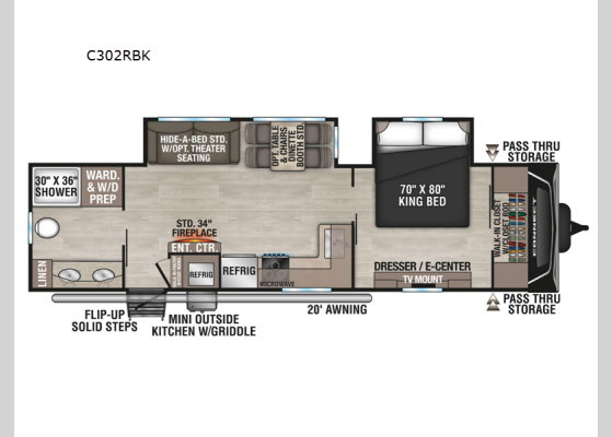 Floorplan - 2025 Connect C302RBK Travel Trailer