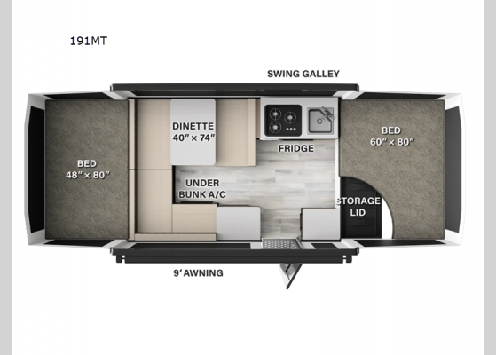 Floorplan - 2025 Flagstaff MAC Series 191MT Folding Pop-Up Camper