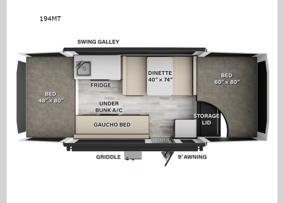 Floorplan - 2025 Flagstaff MAC Series 194MT Folding Pop-Up Camper