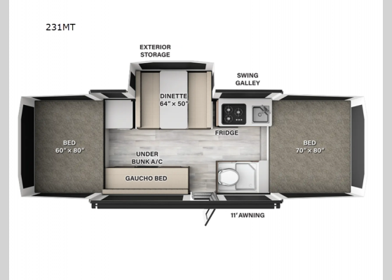 Floorplan - 2025 Flagstaff MAC Series 231MT Folding Pop-Up Camper