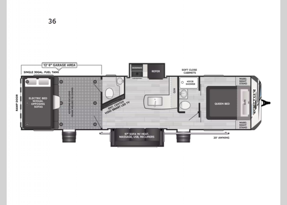 Floorplan - 2024 Carbon 36 Toy Hauler Travel Trailer