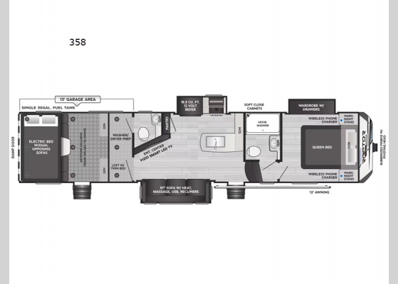 Floorplan - 2024 Carbon 358 Toy Hauler Fifth Wheel