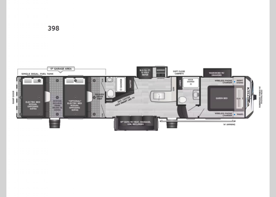 Floorplan - 2024 Carbon 398 Toy Hauler Fifth Wheel