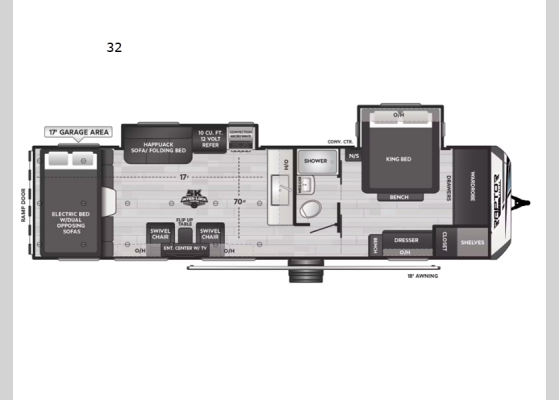 Floorplan - 2024 Carbon 32 Toy Hauler Travel Trailer