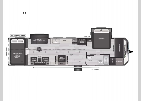 Floorplan - 2024 Carbon 33 Toy Hauler Travel Trailer