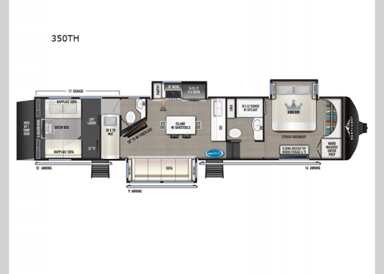 Floorplan - 2025 Takoda 350TH Toy Hauler Fifth Wheel