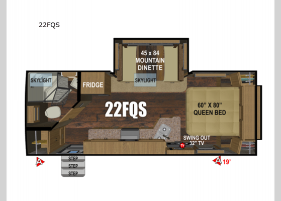 Floorplan - 2025 Timber Ridge Titanium Series 22FQS Travel Trailer