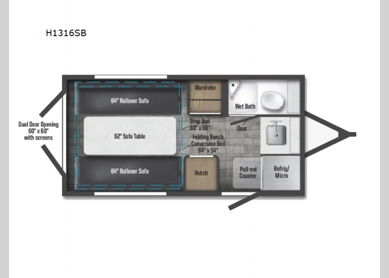 Floorplan - 2024 Hike 100 FLX H1316SB Travel Trailer