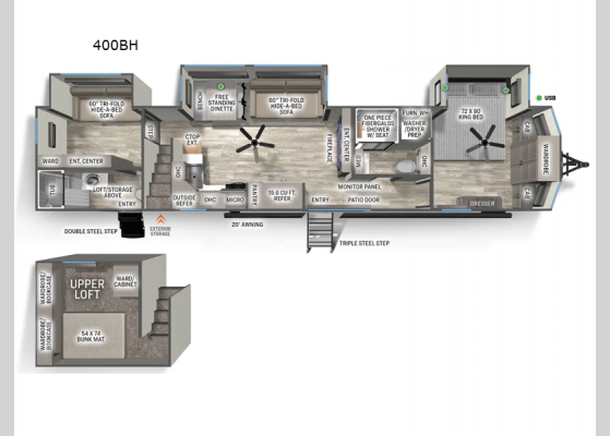 Floorplan - 2025 Sierra Destination Trailers 400BH Destination Trailer