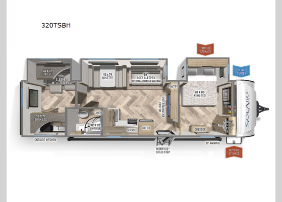 Floorplan - 2024 SolAire 320TSBH Travel Trailer