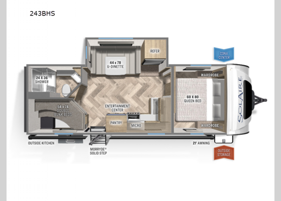 Floorplan - 2024 SolAire 243BHS Travel Trailer