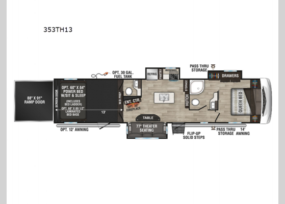 Floorplan - 2024 Sportster 353TH13 Toy Hauler Fifth Wheel