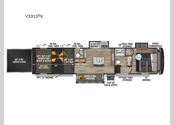 Floorplan - 2024 Venom V3313TK Toy Hauler Fifth Wheel