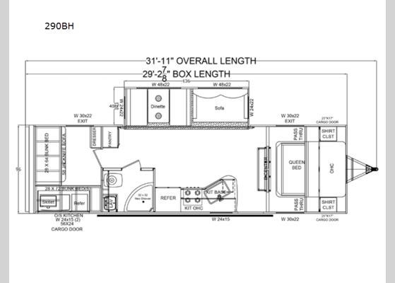 Floorplan - 2024 Retro 290BH Travel Trailer