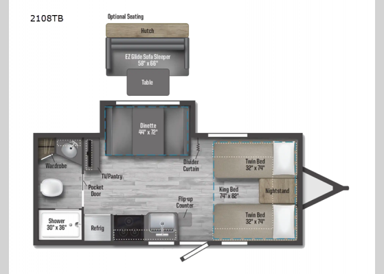 Floorplan - 2024 Micro Minnie FLX 2108TB Travel Trailer