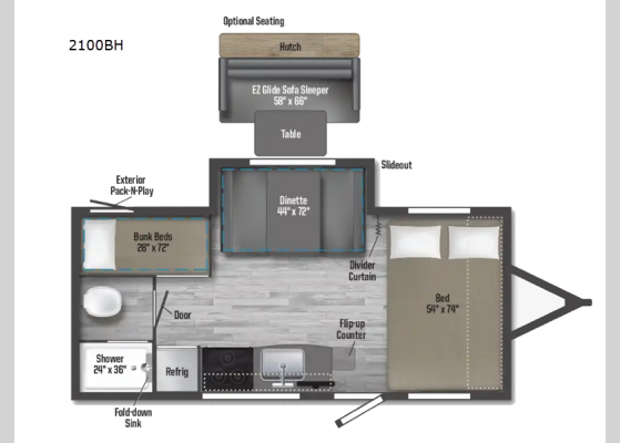 Floorplan - 2024 Micro Minnie FLX 2100BH Travel Trailer