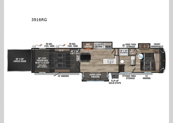 Floorplan - 2024 Robby Gordon Speed UTV 3916RG Toy Hauler Fifth Wheel