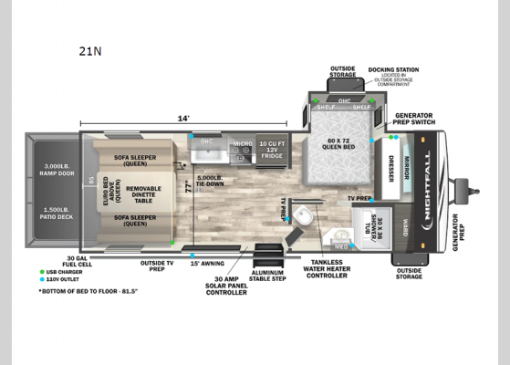 Floorplan - 2024 Nightfall 21N Toy Hauler Travel Trailer