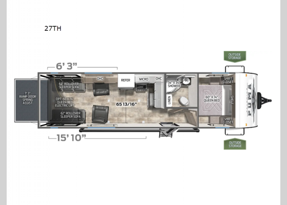 Floorplan - 2024 Puma Unleashed 27TH Toy Hauler Travel Trailer