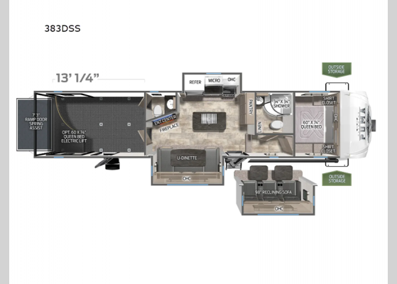 Floorplan - 2024 Puma Unleashed 383DSS Toy Hauler Fifth Wheel