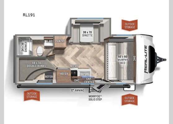 Floorplan - 2024 Real-Lite Mini RL191 Travel Trailer