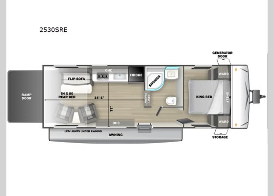 Floorplan - 2025 Sandstorm 2530SRE Toy Hauler Travel Trailer