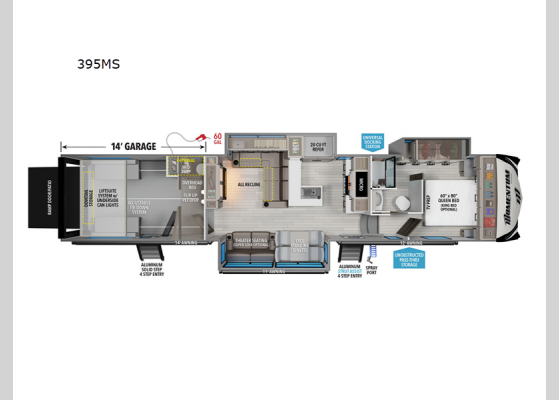 Floorplan - 2025 Momentum M-Class 395MS Toy Hauler Fifth Wheel