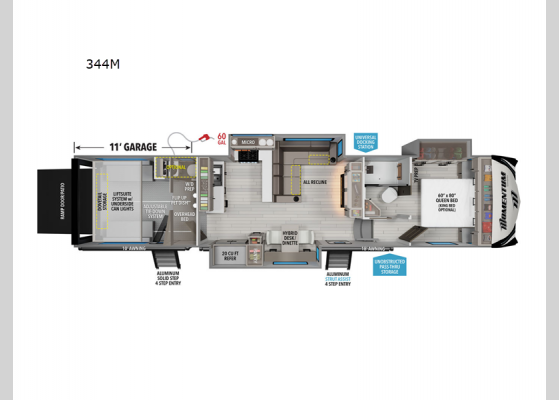 Floorplan - 2025 Momentum M-Class 344M Toy Hauler Fifth Wheel
