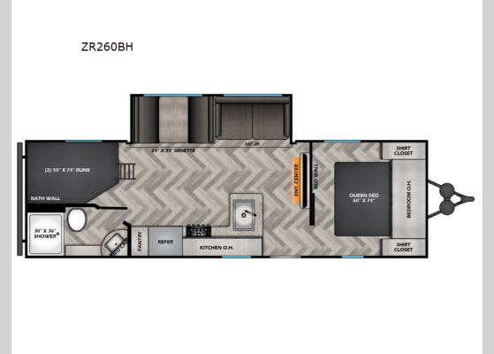 Floorplan - 2024 Zinger Lite ZR260BH Travel Trailer