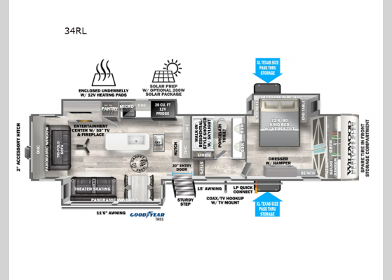 Floorplan - 2024 Wildwood Heritage Glen Elite Series 34RL Fifth Wheel