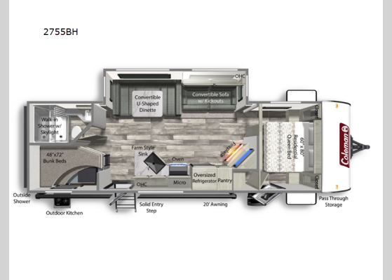 Floorplan - 2024 Coleman Light 2755BH Travel Trailer