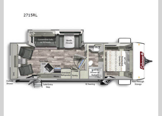 Floorplan - 2024 Coleman Light 2715RL Travel Trailer