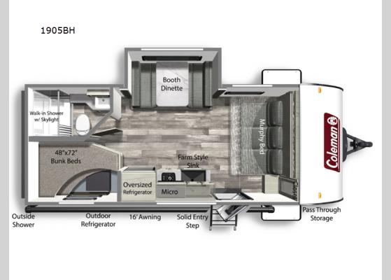 Floorplan - 2024 Coleman Light 1905BH Travel Trailer