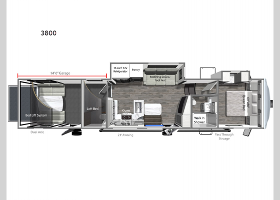 Floorplan - 2025 Voltage V-Series 3800 Toy Hauler Fifth Wheel