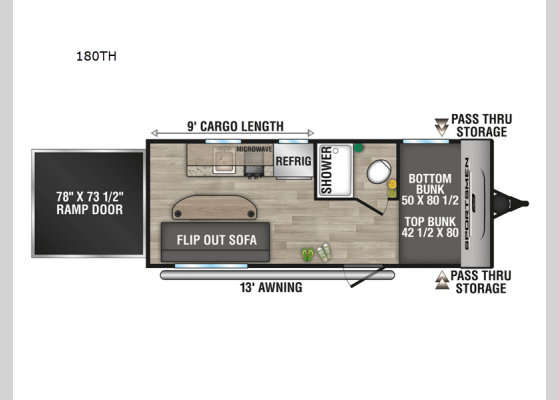 Floorplan - 2024 Sportsmen Classic 180TH Toy Hauler Travel Trailer